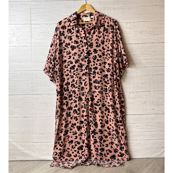 Maeve by Anthropologie Blouse Womens Size Large Pink Rita Printed Leopard Tunic - Picture 1 of 16
